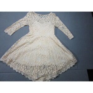 Free People Lace Dress Womens 12 Peach Orange Excellent Asymmetric Boho Flare